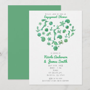 Strand Dingen Groen Aquarel Modern Uitnodigingen
