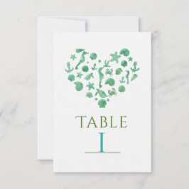 Strand Dingen Groen Aquarel Tafel Nummer Kaarten