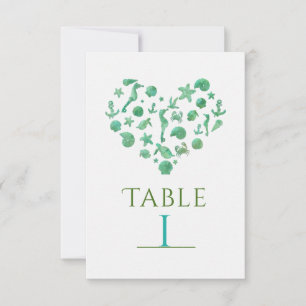 Strand Dingen Groen Aquarel Tafel Nummer Kaarten