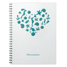 Strand Dingen Teal Waterverf Modern Chic Elegant Notitieboek