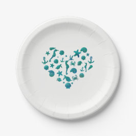 Strand Dingen Teal Waterverf Modern Chique Feest Papieren Bordje