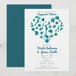 Strand Dingen Teal Waterverf Modern Uitnodigingen