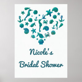 Strand Dingen Turquoise Watercolor Moderne Banner  Poster