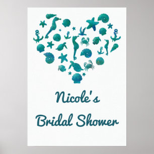 Strand Dingen Turquoise Watercolor Moderne Banner Poster