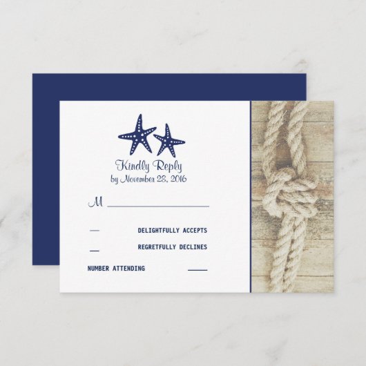 Strand Driftwood rustieke nautische bruiloft RSVP (Voorkant / Achterkant)