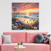 Strand en bloemen canvas kunst (Insitu (Woonkamer))