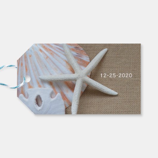 Strand en Burlap Bruiloft Dank u Favor Cadeaulabel (Achterkant Horizontaal)