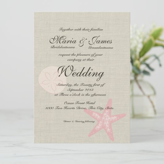 Strand en Burlap Starfish bruiloft Kaart (Staand voorkant)
