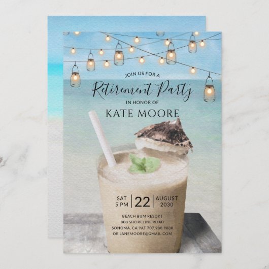 Strand en cocktail String Lights Pensioenfeest Kaart (Voorkant / Achterkant)