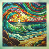 Strand en golven Glas in lood kunst Raamsticker (Vel 3)