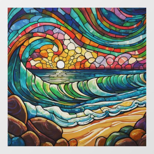 Strand en golven Glas in lood kunst Raamsticker (Vel)