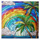 Strand en golven Glas in lood kunst Tegeltje (Voorkant)