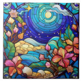 Strand en golven Glas in lood kunst Tegeltje (Voorkant)