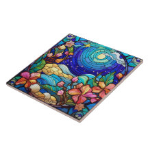 Strand en golven Glas in lood kunst