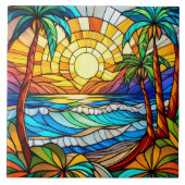 Strand en golven Glas in lood kunst Tegeltje (Voorkant)