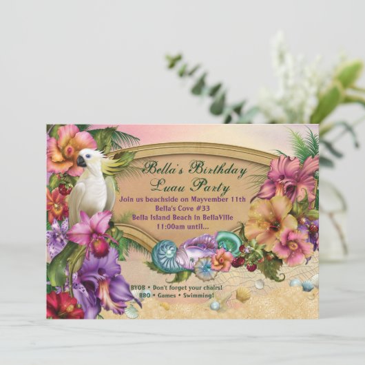Strand en Luau Party Uitnodigingen (Staand voorkant)