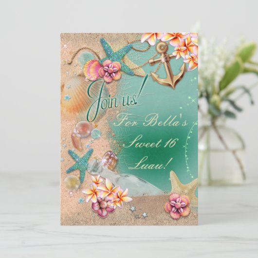 Strand en Luau Uitnodigingen (Staand voorkant)