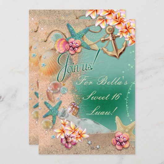 Strand en Luau Uitnodigingen (Voorkant / Achterkant)