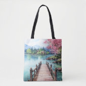 Strand en meer Waterverf achtergrond verf ontwerp Tote Bag (Voorkant)