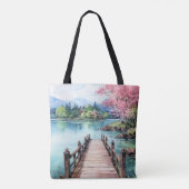 Strand en meer Waterverf achtergrond verf ontwerp Tote Bag (Achterkant)