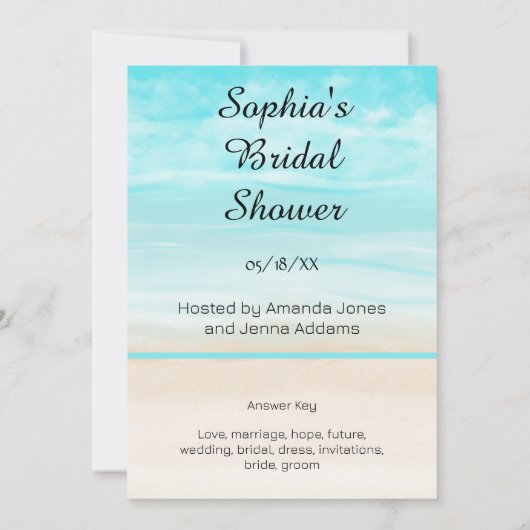 Strand en Oceaan Bruids Blauw Woord Scramble Game Kaart (Achterkant)