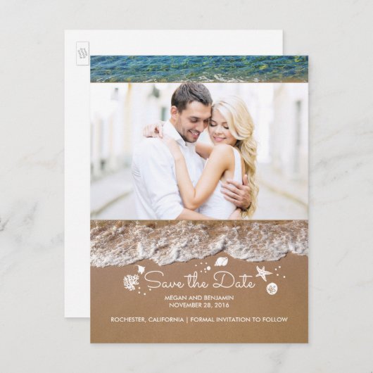 Strand en oceaan schatten foto Save The Date Aankondigingskaart (Voorkant / Achterkant)