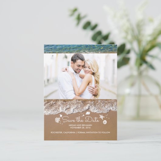 Strand en oceaan schatten foto Save The Date Aankondigingskaart (Staand voorkant)
