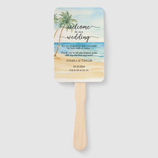 Strand en Palm Trees Wedding Program Ceremonie Handwaaier (Voorkant)