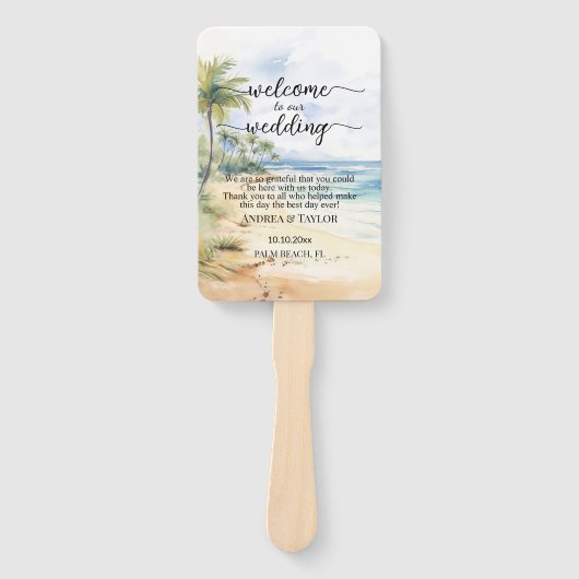 Strand en Palm Trees Wedding Program Ceremonie Handwaaier (Voorkant)