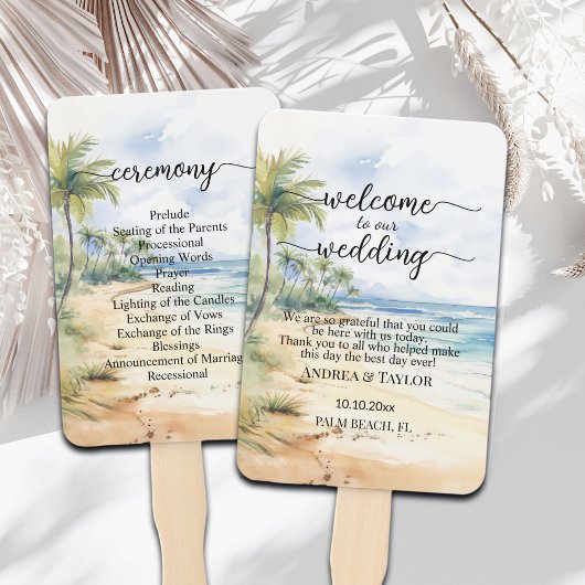 Strand en Palm Trees Wedding Program Ceremonie Handwaaier