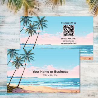 Strand- en palmbomen met QR Code Tropical Visitekaartje