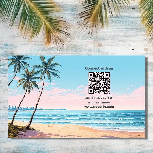 Strand- en palmbomen met QR Code Tropical Visitekaartje