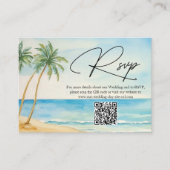Strand en Palmbomen QR Code Huwelijk RSVP Kaart (Voorkant)