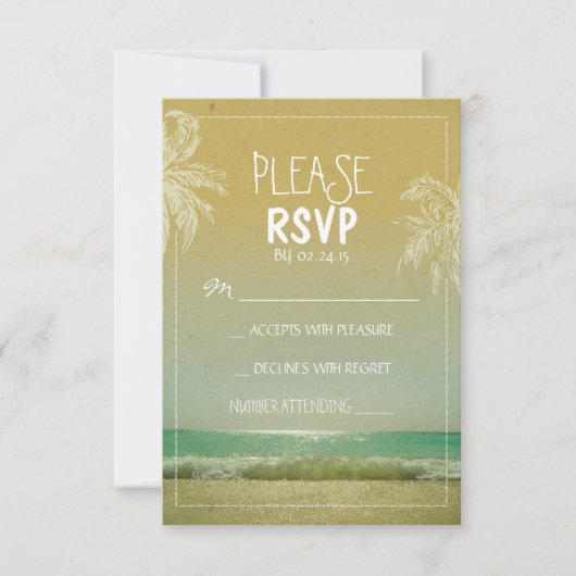 Strand en palmen bruiloft RSVP Kaartje (Voorkant)