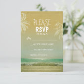 Strand en palmen bruiloft RSVP Kaartje (Staand voorkant)