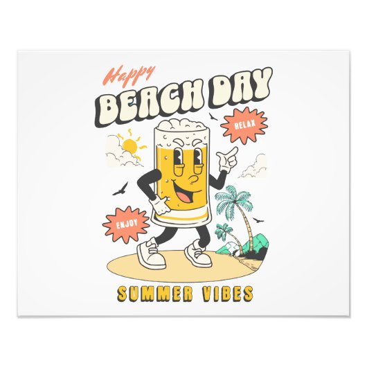 Strand en Surf Retro Mascotte -1 Foto Afdruk (Voorkant)