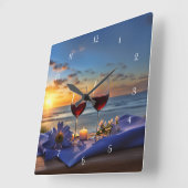 Strand en wijn zonsondergang vierkante klok (Hoek)