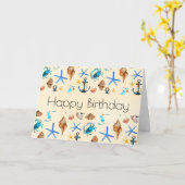 Strand en Zee leven thema Patroon Happy Birthday Kaart (Gele Bloem)