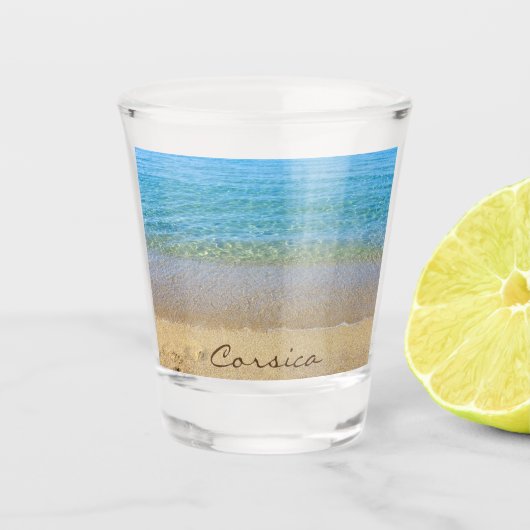 Strand en Zee van Corsica Shot Glas (Voorkant)
