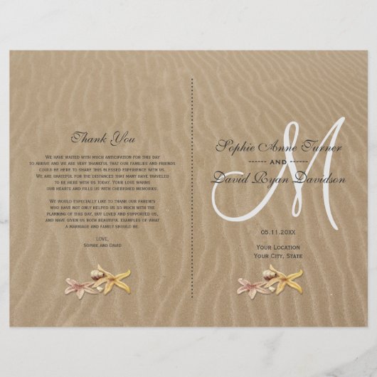 Strand en Zeesterren Beach Bruiloftsprogramma Flyer (Voorkant)