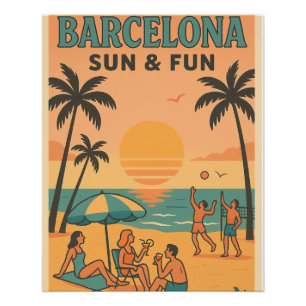 Strand en zon van Barcelona - Retro Travel Perfect Poster