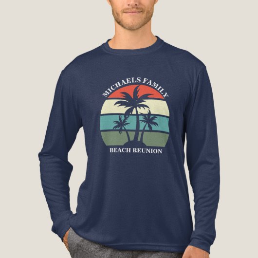 Strand Familie Reünie Palm Tree Sunset Lange Mouw Tri-Blend Shirt (Voorkant volledig)