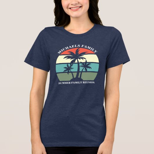 Strand Familie Reünie Palm Tree Sunset Vrouwen Tri-Blend Shirt (Voorkant)