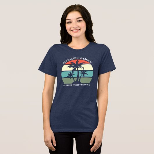 Strand Familie Reünie Palm Tree Sunset Vrouwen Tri-Blend Shirt (Voorkant volledig)