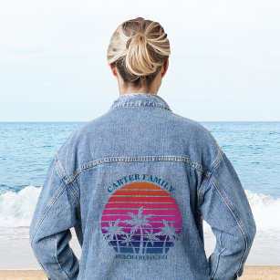 Strand familie reünie tropische palmboom denim jacket