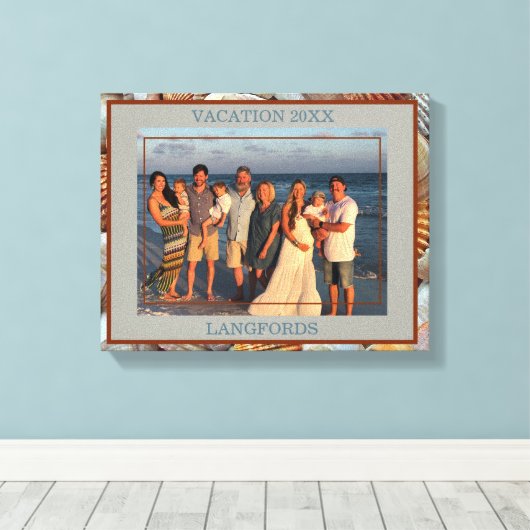 Strand Familie Vakantie Foto Familienaam en Jaar Canvas Afdruk (Insitu (Houten vloer))