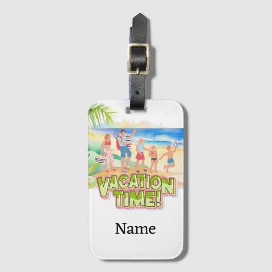 Strand Familie Vakantie met Naam Bagagelabel (Voorkant (verticaal))