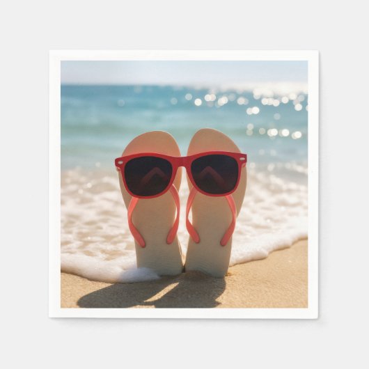 Strand Flip-flops met Rode Zonnebril Servet (Voorkant)