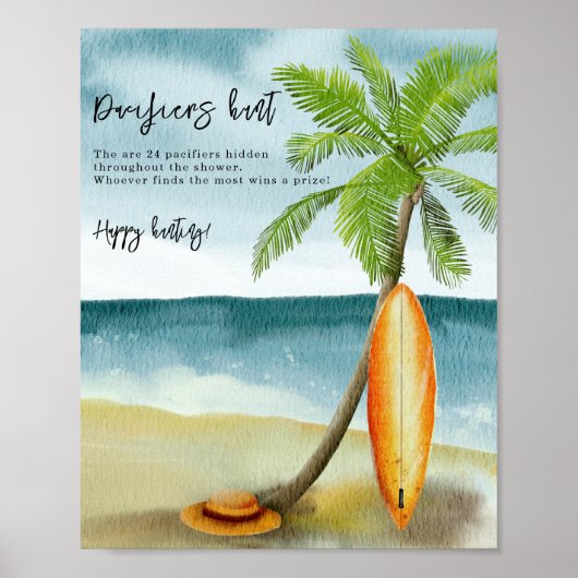 Strand - Fopspeen jacht spel baby shower Poster (Voorkant)
