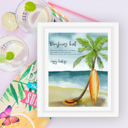 Strand - Fopspeen zoek spel baby shower Poster
